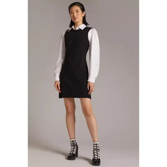 Anthropologie Eva Franco Layered Knit Mini Dress Black and White - Picture 1 of 4